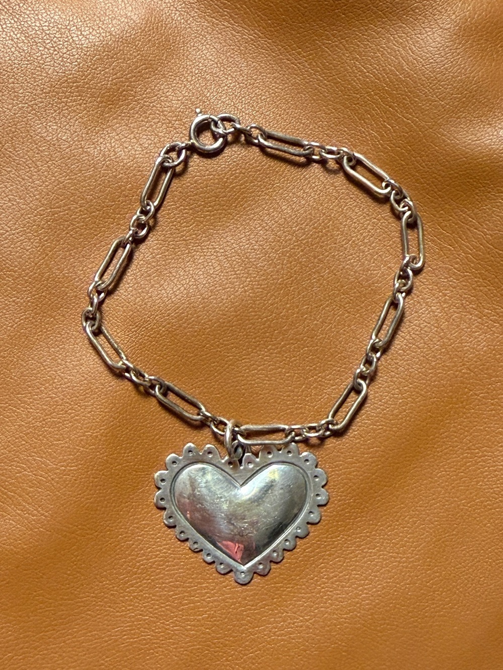 Vintage Jeep Collins Sterling Silver Puffy Heart Bracelet